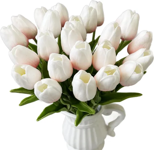 Vista 8 de UKELER Tulipanes artificiales a granel, 24 piezas de corona de bricolaje de tacto real, flores de tulipán artificiales para el hogar, cocina, boda