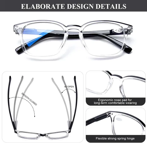 Vista 5 de AQWANO 4 Pack Computer Reading Glasses Blue Light Filter Clear Frames Readers Glasses for Men Women