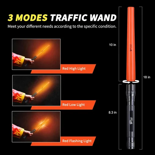 Vista 3 de ULTRAFIRE Linterna LED de seguridad de 18 pulgadas, 1000 lúmenes con modo intermitente rojo, acabado naranja, 3 modos de control para control