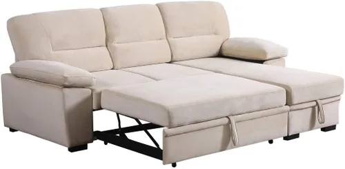 Vista 6 de Lilola Home Kipling - Sofá seccional reversible de tela de terciopelo beige