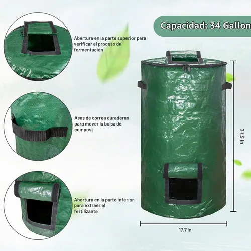 Vista 4 de MyLifeUNIT Contenedores de compostaje para exteriores, contenedor de compostaje para jardín exterior, bolsa de basura reutilizable para jardín, 34