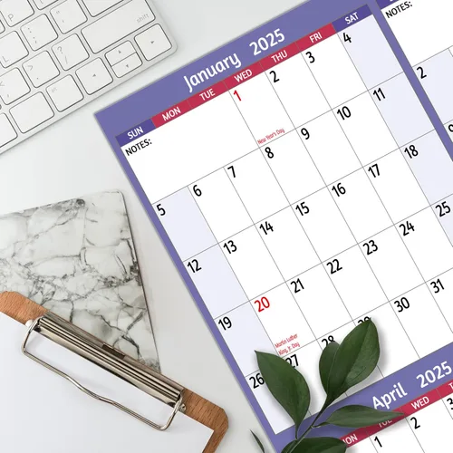 Vista 2 de Calendario anual de pared 2025 – Calendario anual grande 2025, enero 2025 – diciembre 2025, 25.2 x 38.2 pulgadas (abierto), calendario 2025