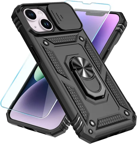 Vista 5 de SunStory Compatible con iPhone 13 Case/iPhone 14 Case con Protector de Pantalla HD y Cubierta de Cámara Deslizante y Soporte de Anillo Giratorio