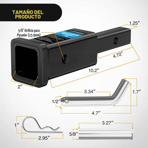 Vista 2 de Nilight Adaptador extensor de receptor de enganche de remolque, reductor de adaptador de enganche de 1-1/4 a 2 pulgadas, convertidor de manguito