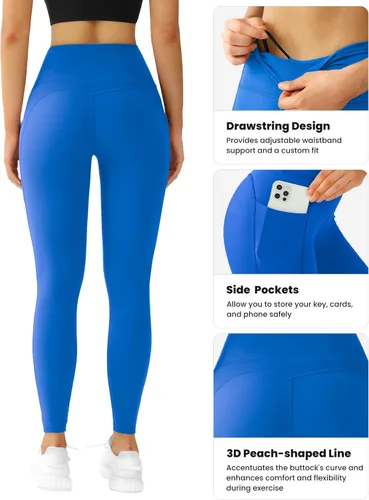 Vista 6 de QUEENIEKE Leggings de yoga de cintura alta con 2 bolsillos para mujeres y niñas, control de abdomen, levantamiento de glúteos, no se transparenta