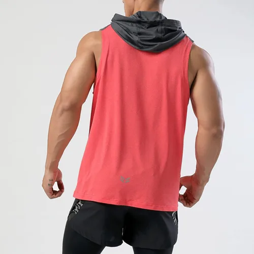 Vista 3 de Camisetas sin mangas con capucha para hombre, con capucha, recortadas, atléticas, para gimnasio, T55N