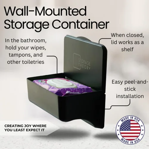 Vista 3 de Soporte para toallitas para baño – Organizador adhesivo de montaje en pared para toallitas húmedas – Estante de toallitas de inodoro de baño