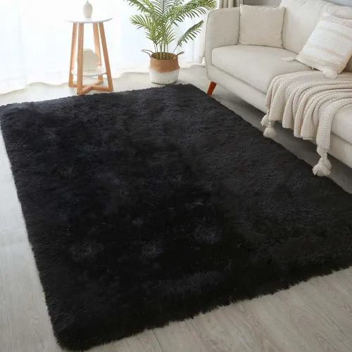 Vista 12 de KICHOWUA - Tapete grueso y esponjoso de 3 x 5 pies, color negro, ultrasuave, lavable, antideslizante, acogedor y peludo, para sala, dormitorio