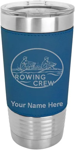 Vista 11 de LaserGram 20oz Vacuum Insulated Tumbler Mug, Rowing Crew, Personalized Engraving Included (Faux Leather, Baseball Style)
