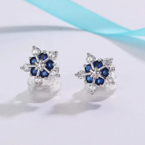 Vista 2 de SELOVO - Pendientes de tuerca con circonita cúbica con diseño de copo de nieve y flor para mujeres