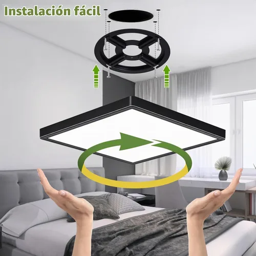 Vista 6 de Lámpara de techo LED cuadrada de montaje empotrado de 12 pulgadas, 24 W, 3000 K/4000 K/6000 K, lámpara de montaje empotrado ajustable, 2800 lm
