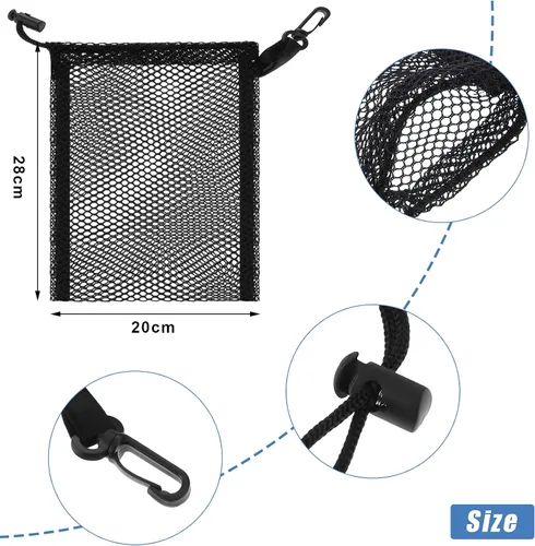 Vista 13 de 8 bolsas de malla negra con cordón y clips, pequeñas bolsas de malla de almacenamiento de nailon, bolsa para lavavajillas, bolsa de red para joyas