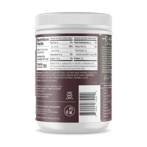 Vista 2 de Primal Kitchen Chai Tea Colágeno Keto Latte en polvo, mezcla de bebida de péptido de colágeno, 8.55 onzas