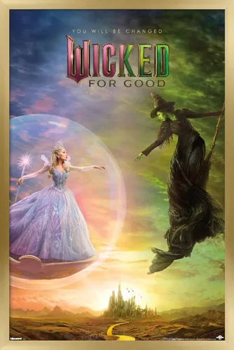 Vista 18 de Wicked: For Good (2025) - Póster de pared de una hoja de burbujas, 22.4 pulgadas de largo x 14.7 pulgadas de ancho, versión enmarcada de madera