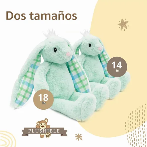 Vista 7 de Peluche de Conejo de Pascua Plushible, Tierno, Suave, Juguete de Peluche Bordado para Recién Nacidos, Niños, Niños y Niñas, 14 pulgadas Verde