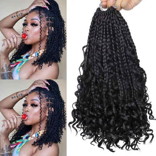 Vista 23 de Unionbeauty - 8 paquetes de trenzas bohemias de diosa en caja, de ganchillo de pelo para mujer negra, 8 pulgadas de trenzas de caja bob bohemias