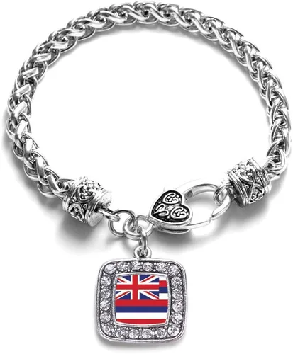 Vista 190 de Pulsera de dijes cuadrados de plata con joyería de circonita cúbica