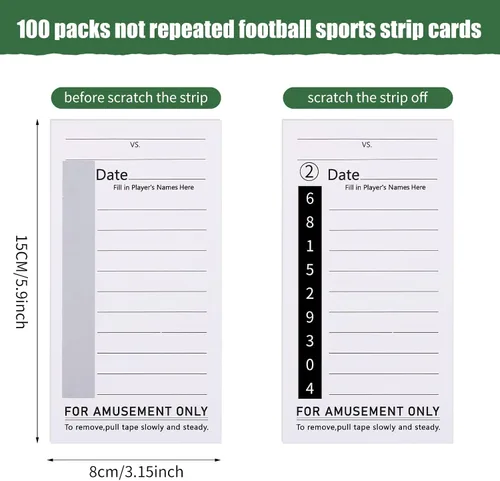 Vista 2 de 100 paquetes de 10 cartas deportivas de fútbol de líneas, 100 tarjetas de fútbol americano para piscina, 100 tarjetas de tira de béisbol sin