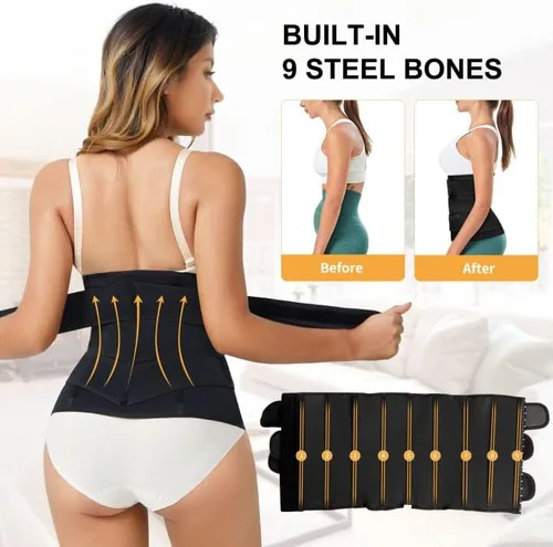 Vista 5 de LMOYAKG Corsé de entrenamiento de cintura para mujer, cinturón recortador, faja deportiva con control de abdomen y huesos de acero