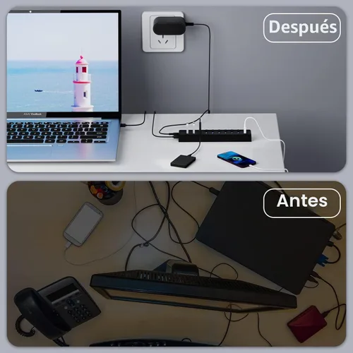 Vista 7 de ONFINIO Hub USB 3.0, concentrador divisor USB de 10 puertos Azul claro
