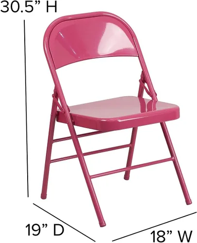 Vista 3 de Flash Furniture HERCULES COLORBURST Series - Silla plegable de metal con doble bisagra y triple apoyo, color fucsia