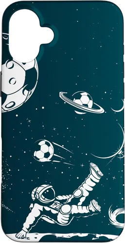 Vista 22 de Funda para iPhone 16 para teléfono de fútbol, amante del fútbol, jugador de fútbol espacial, funda de astronauta