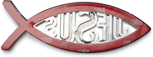Vista 5 de Emblema para automóvil, con diseño de pez cristiano pequeño, Jesús, color plateado.