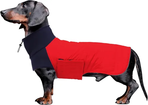 Vista 8 de Abrigo de perro salchicha para perro salchicha Corgi Weiner reversible, abrigo de invierno acolchado con forro de algodón de cuello alto, traje