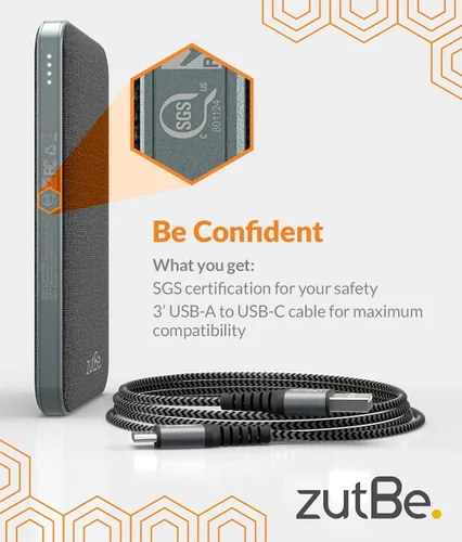 Vista 7 de zutBe PowerTrip 10000mAh Portable Charger with 1 USB-C 2 USB-A Ports and 18W of Power Delivery PD Charge Any iPhone 17 16 15 14/13/12/ Samsung