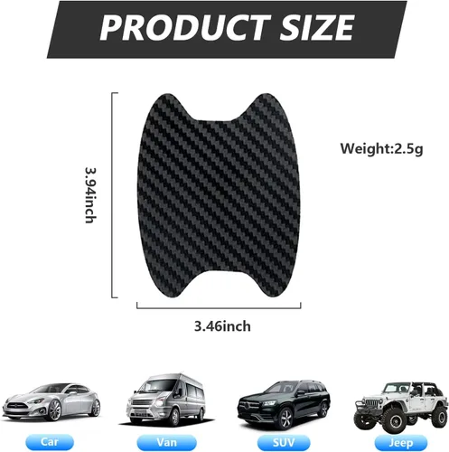 Vista 2 de Kewucn 4 calcomanías para manija de puerta de automóvil, películas protectoras de fibra de carbono para manija lateral de puerta, protector Negro