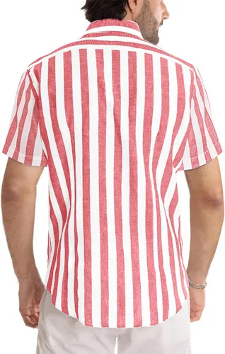 Vista 234 de JMIERR Camisas de vestir a rayas con botones y manga corta para hombre