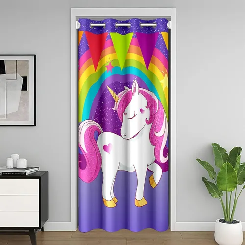 Vista 14 de Erosebridal Cortina opaca para puerta de zorro para niños, bonito diseño de oso bosque, ciervo, para niños y niñas, búho de dibujos animados