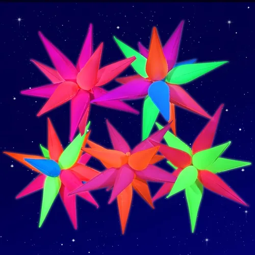 Vista 9 de Mega-L - Suministros de fiesta que brillan en la oscuridad, kit de 5 globos de estrella de neón - Explosión de lámina de neón y globos de cono de 12