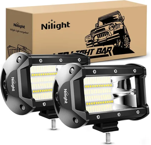 Vista 10 de Nilight - Barra de luz LED ZH304, 2 unidades, 5 pulgadas, 72 W, 10800 lúmenes, luz amarilla de inundación, luces todoterreno con kit de arnés