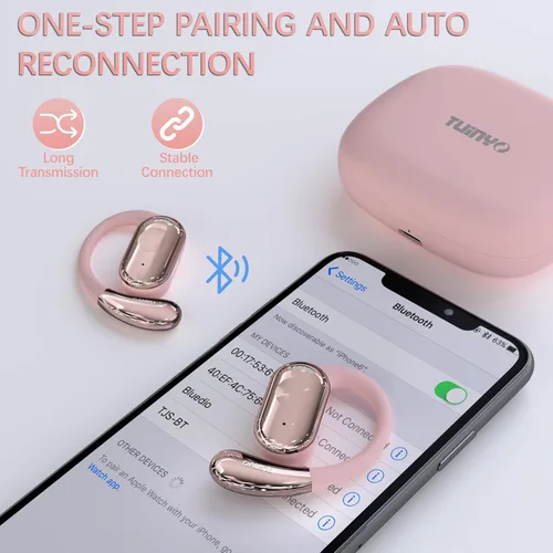 Vista 6 de TUINYO Auriculares inalámbricos con ganchos para la oreja, resistentes al agua IPX5, conexión Bluetooth estable de un paso con larga transmisión, 40