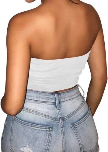 Vista 7 de LAGSHIAN Top corto sexy sin mangas elástico sólido sin tirantes para mujer