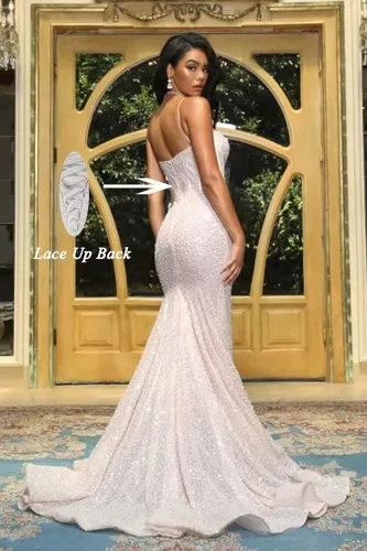Vista 2 de Vestidos de fiesta de sirena con lentejuelas y tirantes delgados para mujer, vestidos de noche largos y elegantes y formales para adolescentes 2023