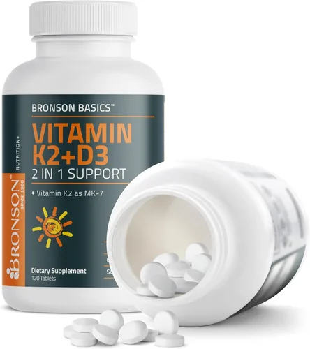Vista 6 de Bronson Suplemento de Vitamina K2 D3 (MK7) Fórmula No-GMO Vitamina D3 5000UI (125 mcg) & 90 mcg K2 MK-7, Complejo D & K Fácil de Tragar, 120 Tabletas