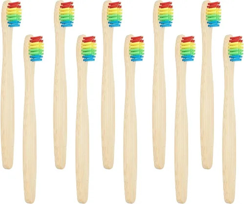 Vista 7 de SEVENHEAD 10 cepillos de dientes de bambú cerdas suaves de madera para adultos, cepillos de dientes naturales biodegradables libres de BPA 10 Negro