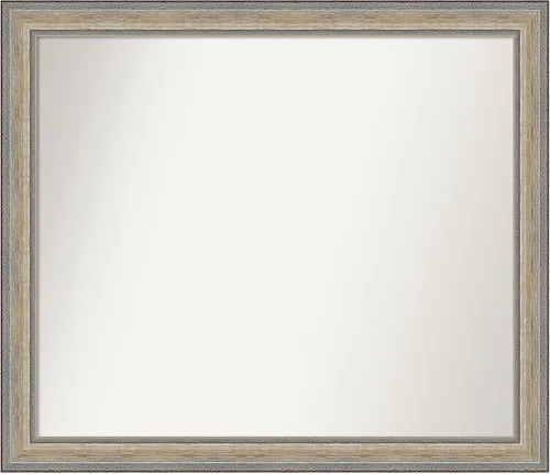Vista 252 de Amanti Art Espejo de baño plateado para sobre el fregadero, 28 x 37 pulgadas, elegante espejo rectangular de peltre cepillado, marco de madera