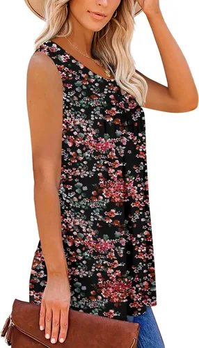 Vista 3 de Camisetas sin mangas para mujer y camisetas florales de verano de manga corta