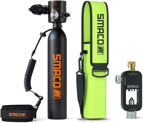 Vista 9 de SMACO Botella de buceo Mini Tanque 0.5L Buceo Botella Soporta 6-10 Minutos Buceo para Buceo o como Botella de Aire de Repuesto