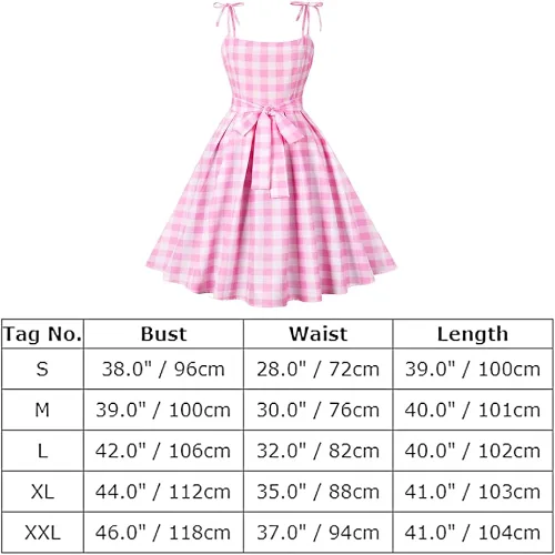 Vista 7 de Vestido de cuadros rosa vintage de los años 50 para mujer, con tirantes delgados, Rockabilly Pinup, disfraz de los años 50, Halloween, fiesta