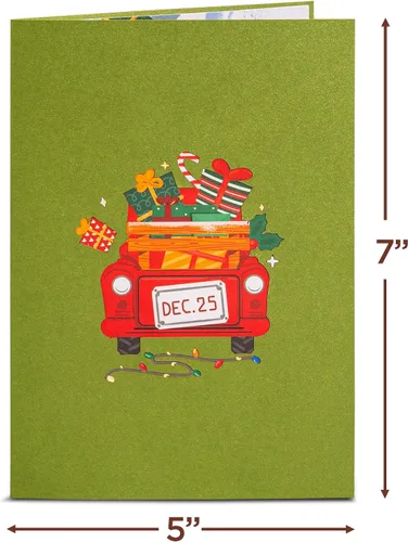 Vista 2 de Paper Love Tarjeta de Navidad desplegable 3D, automóvil, regalo para Navidad o vacaciones, cubierta de 5 x 7 pulgadas, incluye sobre y etiqueta