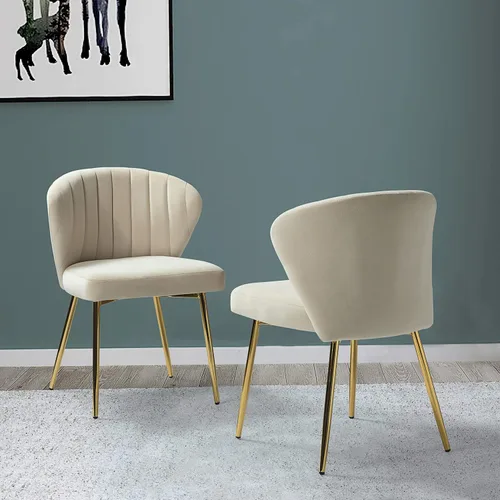 Vista 20 de TINA'S HOME Juego de 2 sillas decorativas, sillas laterales de terciopelo glamoroso con patas doradas, sillas de comedor tapizadas de mediados