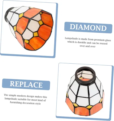 Vista 6 de Housoutil Lámpara de techo con vitral, lámpara pequeña, adorno blanco, lámpara de araña, decoración de piso, globo colgante, lámpara artesanal