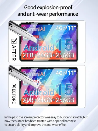 Vista 3 de Protector de pantalla para tableta TABWEE W90 2025 Android 15 de 11 pulgadas, dureza 9H antiarañazos, sensible al tacto, bordes redondeados 2.5D