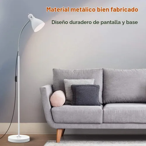 Vista 2 de LEPOWER Lámpara de pie, lámpara de pie de metal con cuello de cisne ajustable para dormitorio Blanco