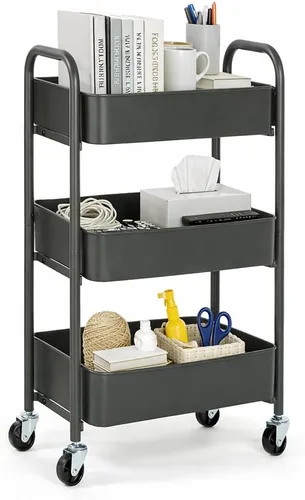 Vista 7 de SunnyPoint Organizador de Almacenamiento de Metal Rodante Compacto Delicado de 3 Niveles - Carrito de Utilidad Móvil Cocina/Carrito Bajo Escritorio