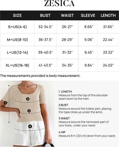 Vista 5 de ZESICA Camisetas de manga corta con cuello cuadrado para mujer, ajustadas, de verano, de punto acanalado, básicas, casuales